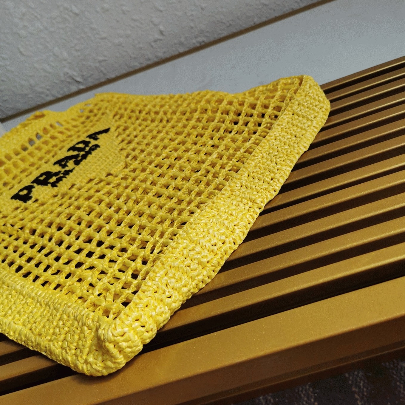 Pra*a Small Tote Bag Replica in Yellow Woven Raffia