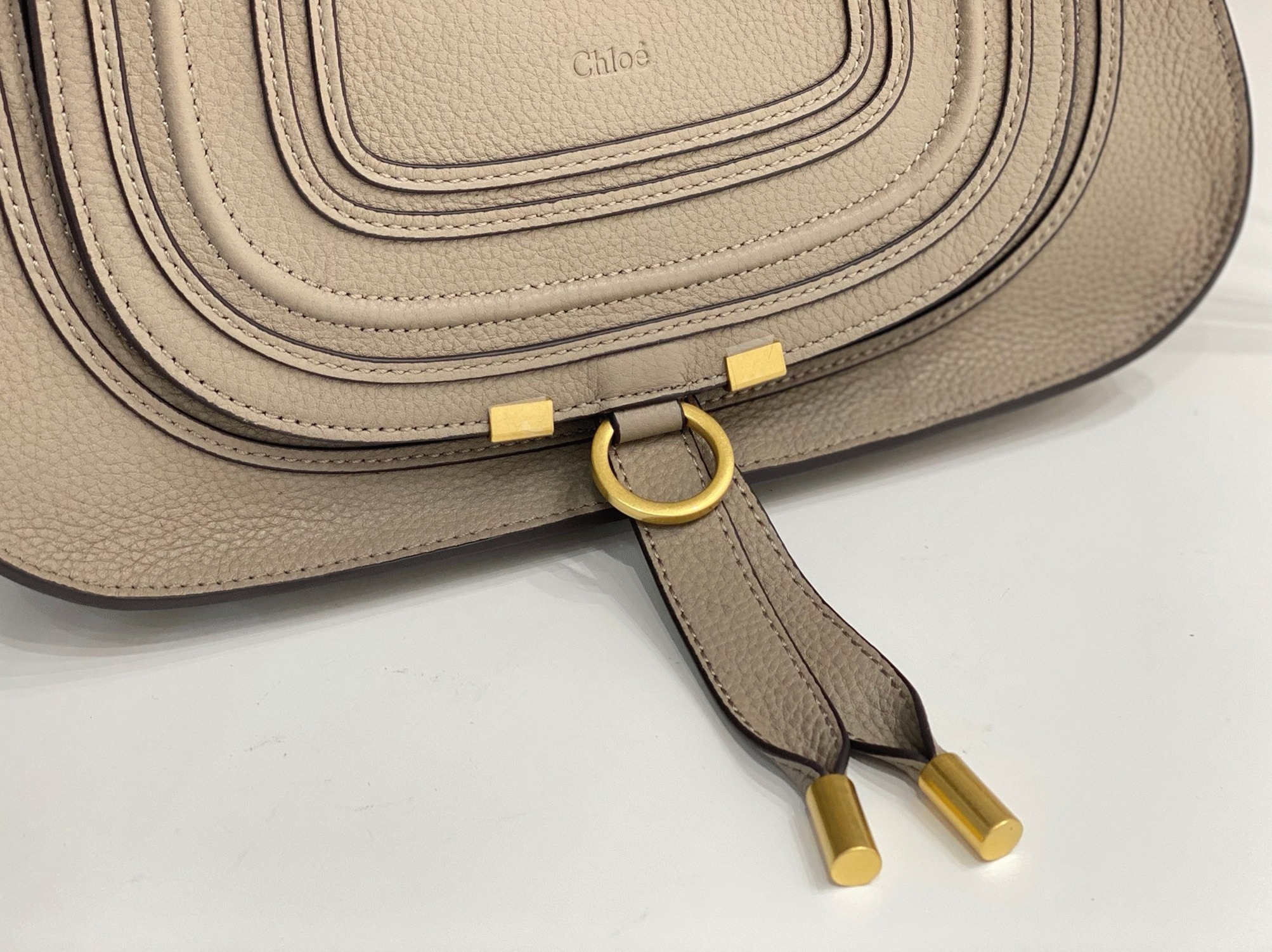 Top Quality Faux Chloe Marcie Small Double Carry Bag in Sand Grained Leather