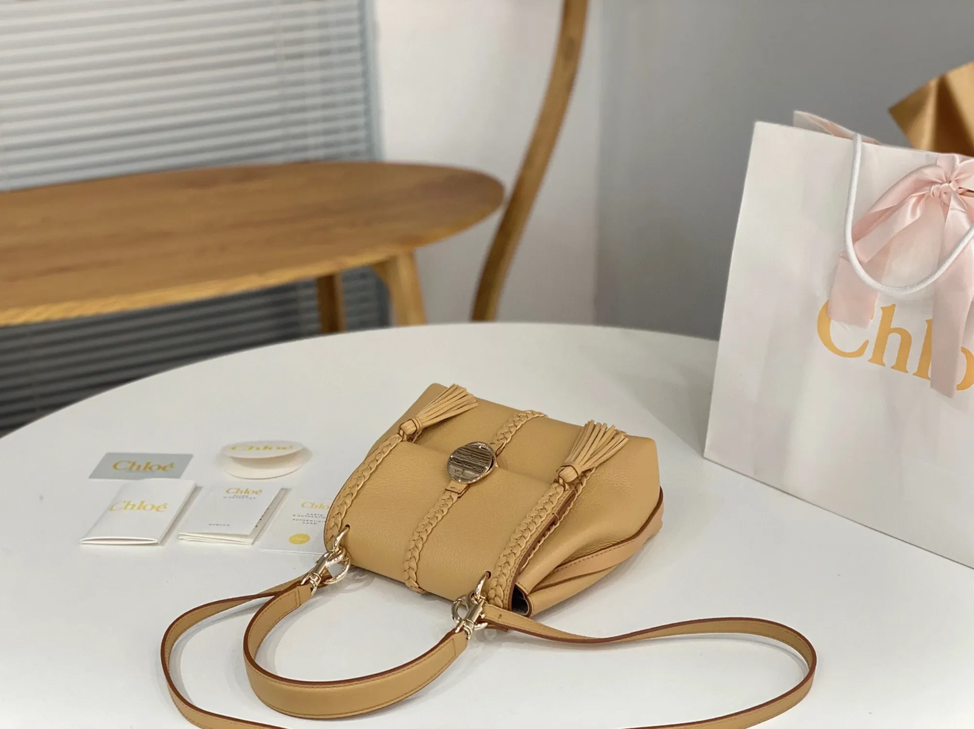 Top Quality Replica Chloe Penelope Small Shoulder Bag in Beige Grained Calfskin