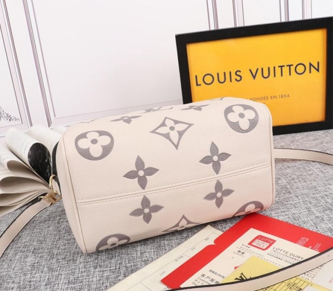 L0vis Vvtt0n Bicolor Monogram Empreinte Leather Speedy Bandouliere 25 Handbag In Cream And Bois De Rose Pink