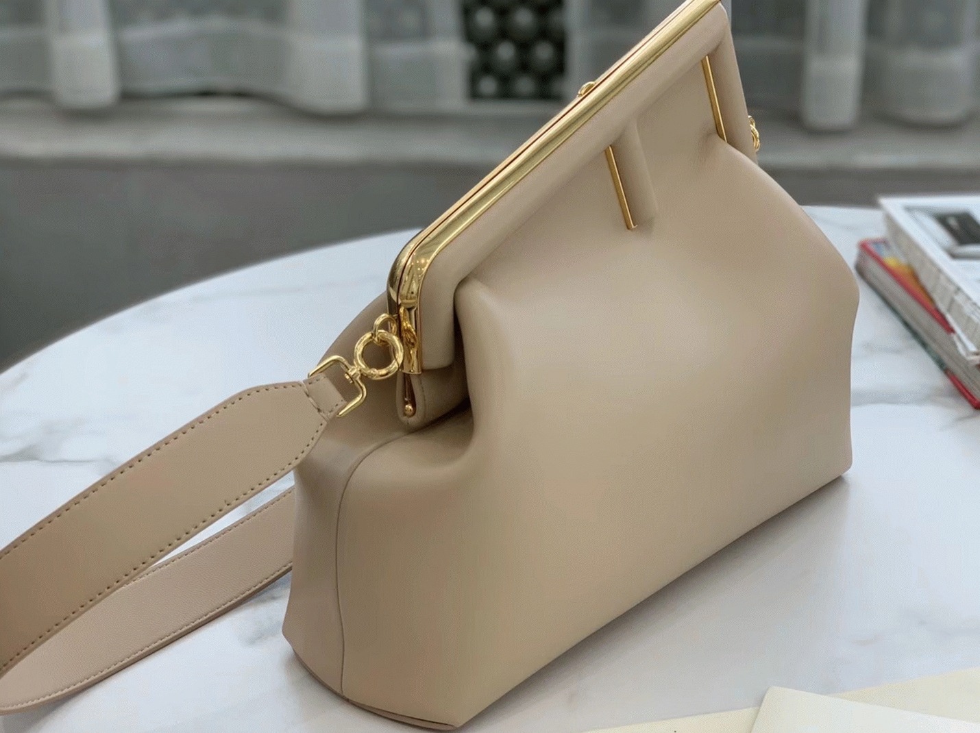 Top Quality Knockoff F**di First Medium Bag In Beige Nappa Leather