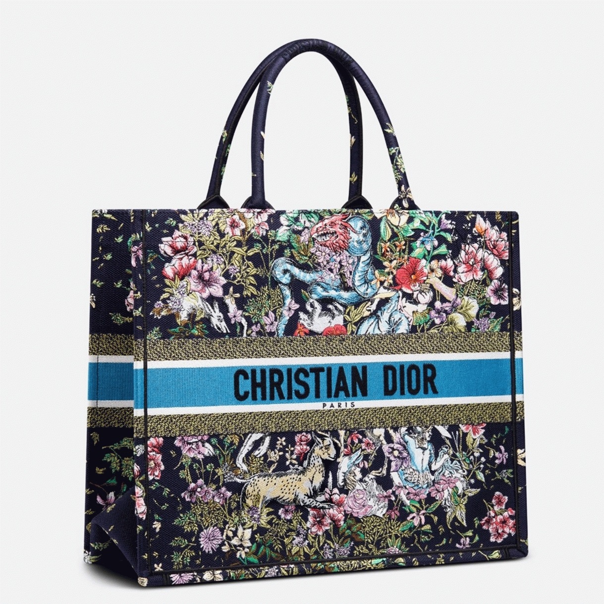 D10r Large Book Tote Bag Fake in Blue D-Constellation Embroidery
