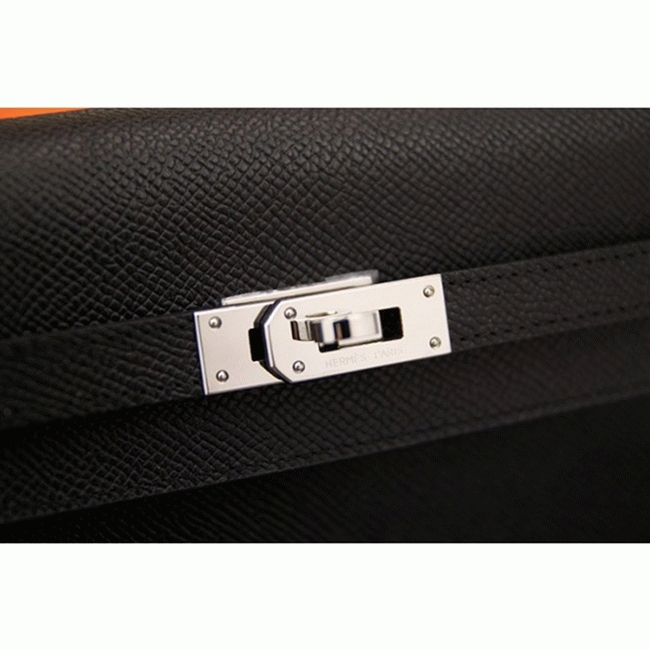 Black knockoff H**me5 Kelly Longue wallet