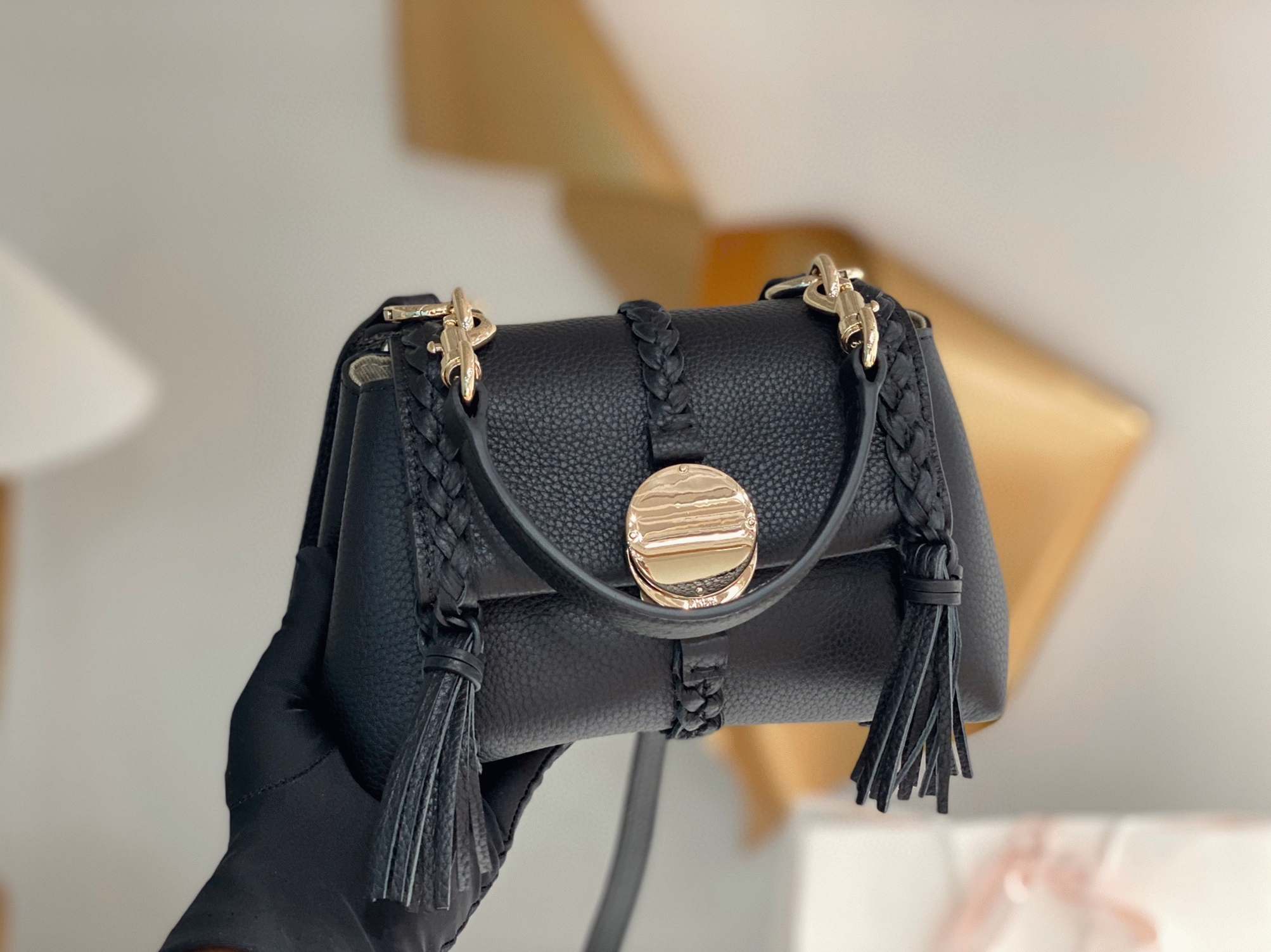 Top Quality Fake Chloe Penelope Mini Shoulder Bag in Black Grained Calfskin