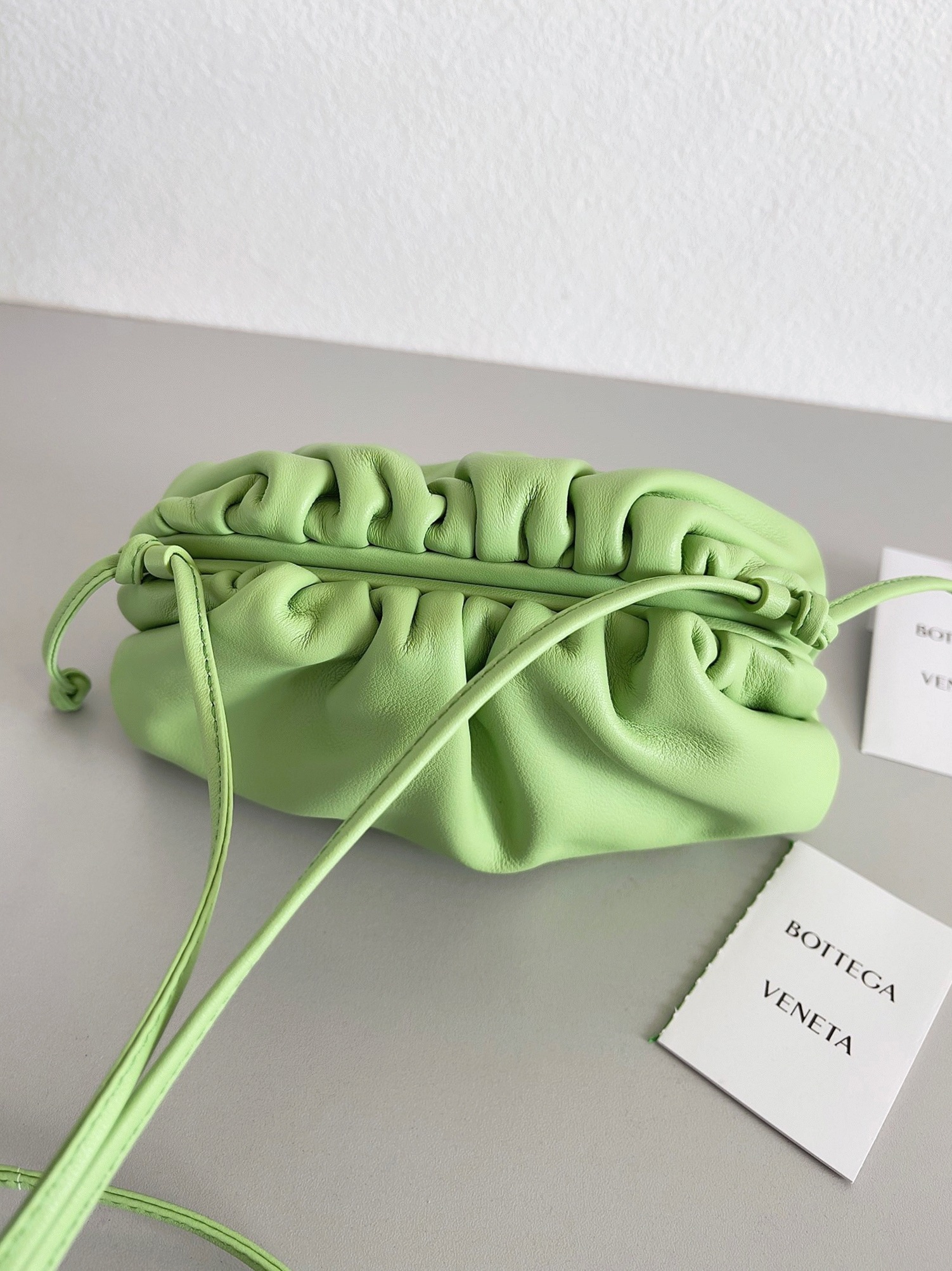 Fake B0tt*ga Ven*ta Mini Pouch with Strap Pistachio