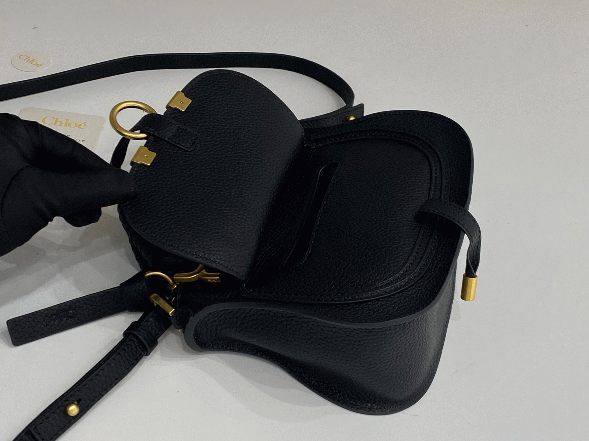 Top Quality Knockoff Chloe Marcie Mini Double Carry Bag in Black Grained Leather