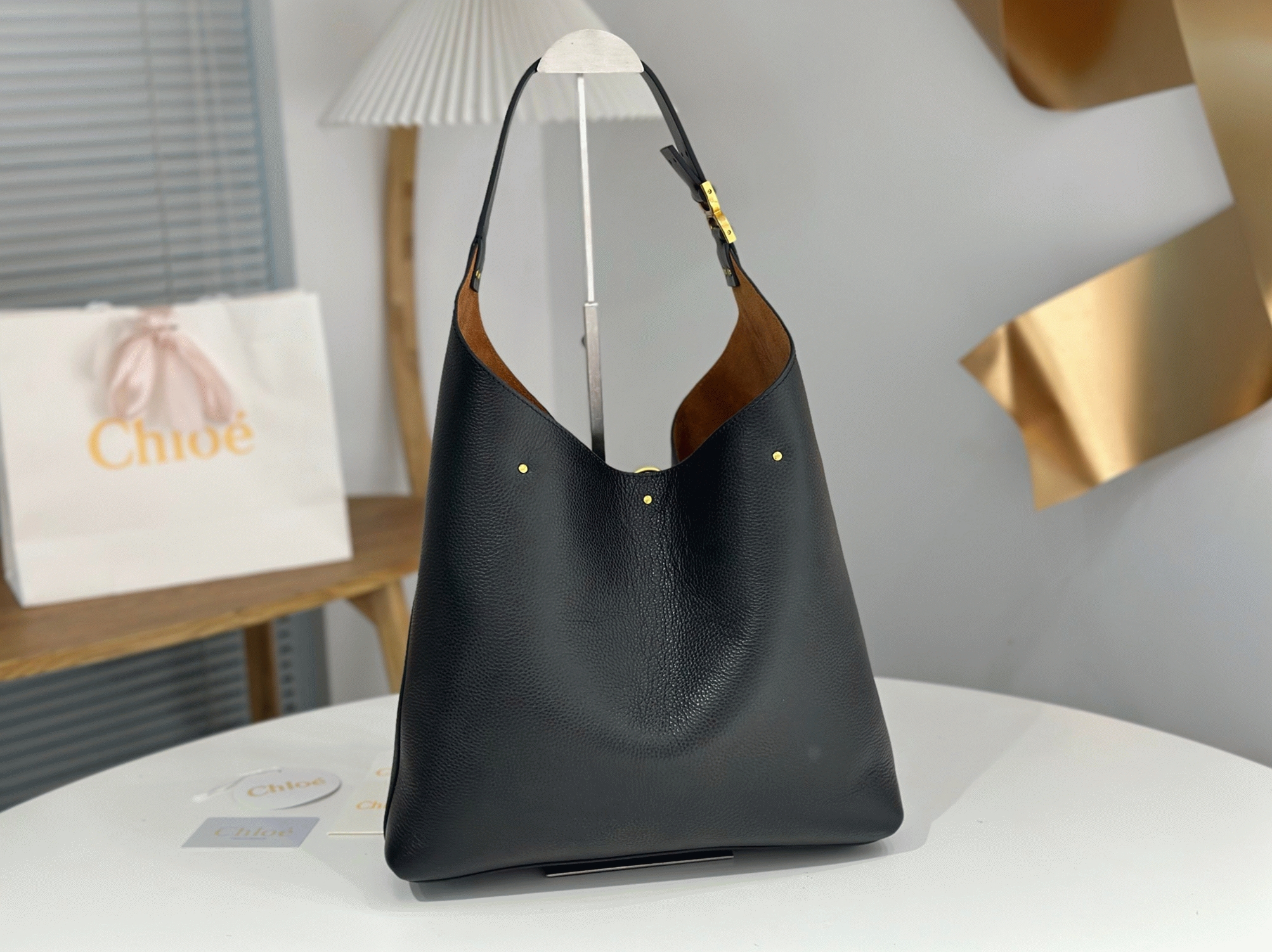 Top Quality Knockoff Previous Previous Chloe Marcie Hobo Bag in Black Grained Leather