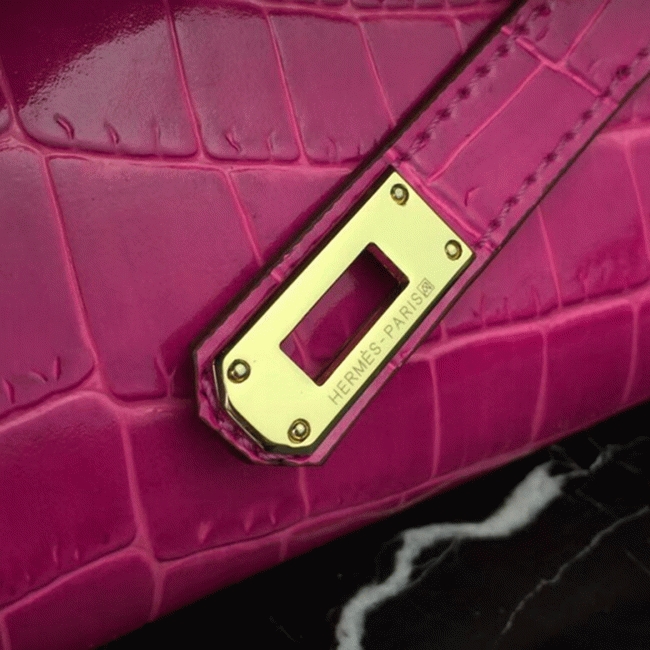 Rose Red Crocodile Replica H**me5 Kelly Cut Clutch Elegant Accent Bag
