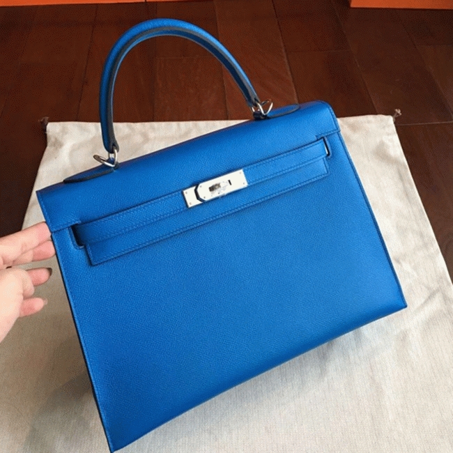 Blue Epsom Fake H**me5 Kelly 32cm Sellier Fashion Handbag