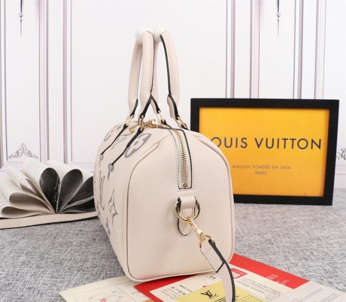 L0vis Vvtt0n Bicolor Monogram Empreinte Leather Speedy Bandouliere 25 Handbag In Cream And Bois De Rose Pink