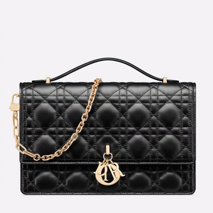 D10r Miss D10r Top Handle Bag Fake in Black Cannage Lambskin