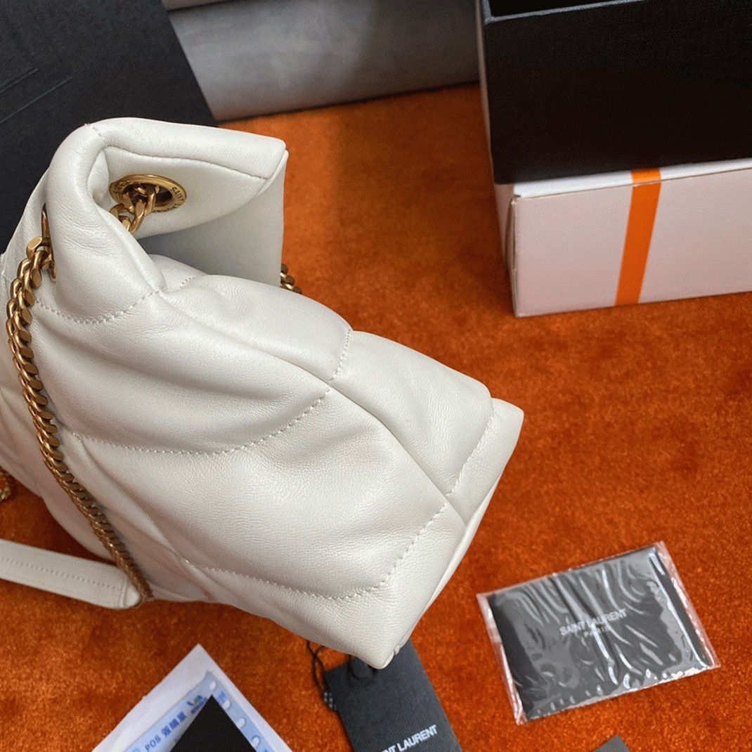 Replica Sa1nt Lau*nt Puffer Small Chain Bag White Lambskin