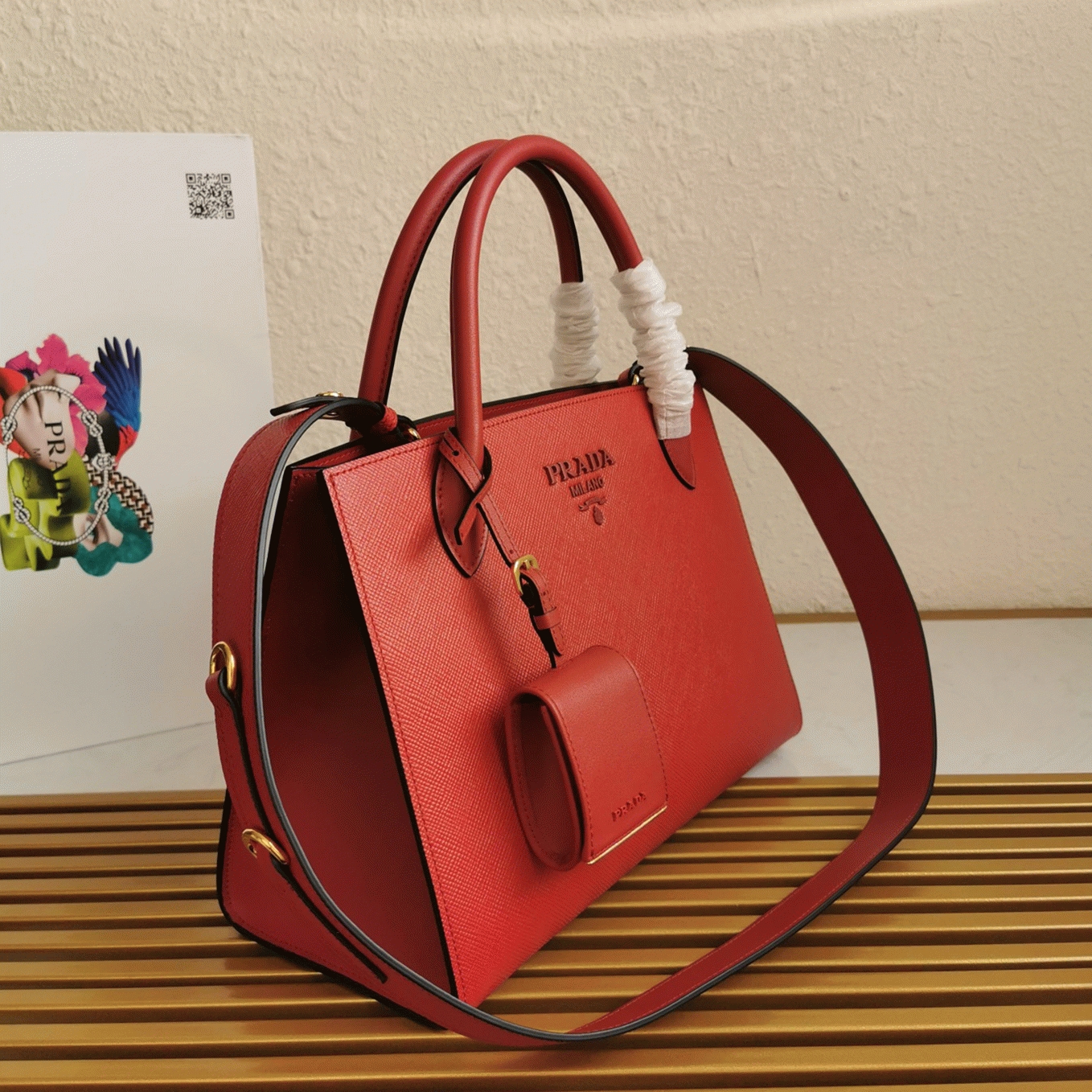 Pra*a Monochrome Medium Bag Replica in Red