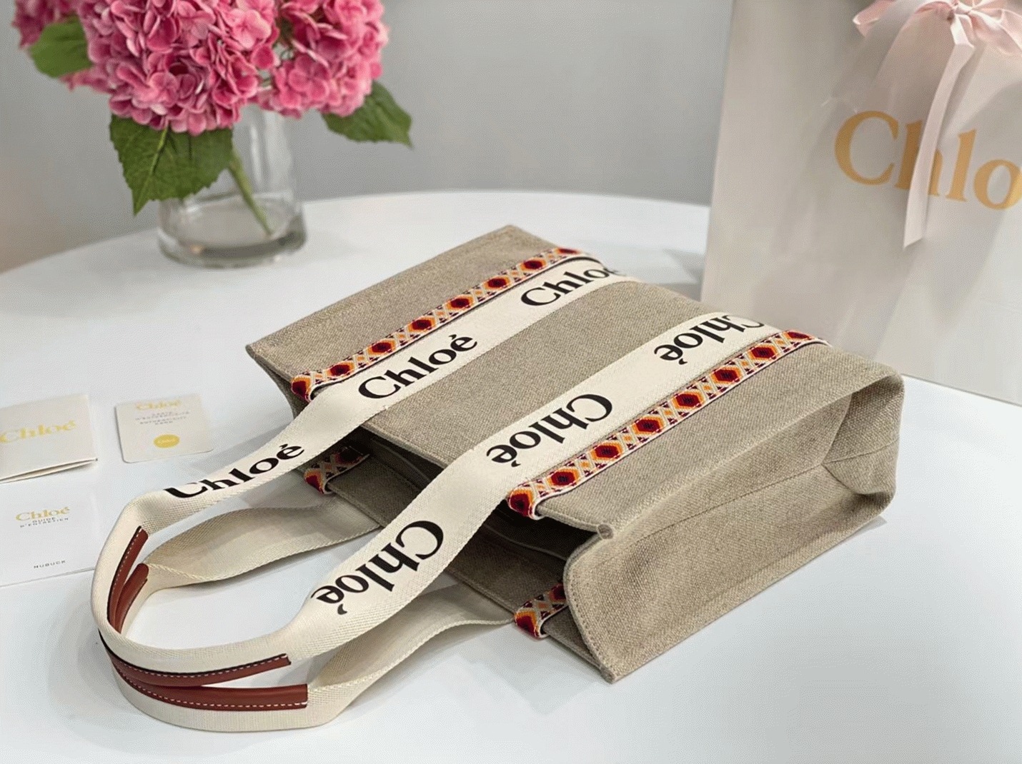 Top Quality Replica Chloe Medium Woody Tote Bag with Hand-embroidered