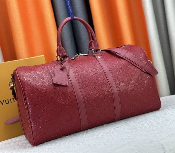 L0vis Vvtt0n Taurillon Leather Keepall Bandouliere 50 In Sari Red