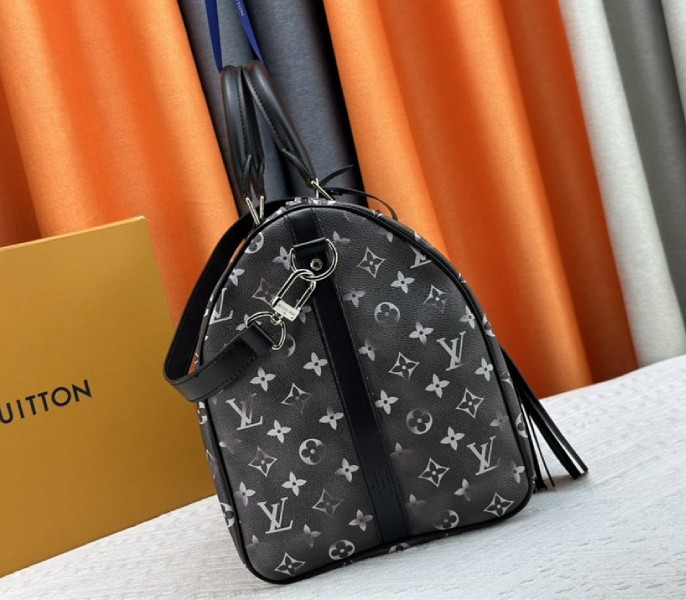 L0vis Vvtt0n Brushed Monogram Leather Keepall Bandouliere 50 In Black
