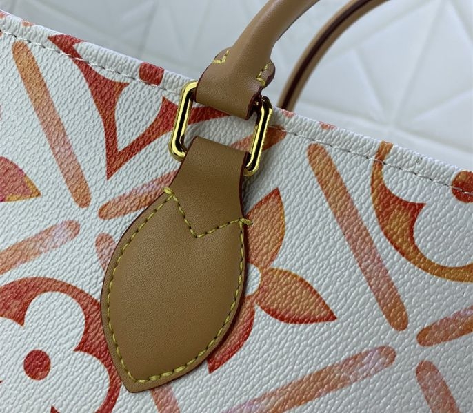 L0vis Vvtt0n LV By The Pool Monogram Tiles Canvas Onthego MM Tote In Coral