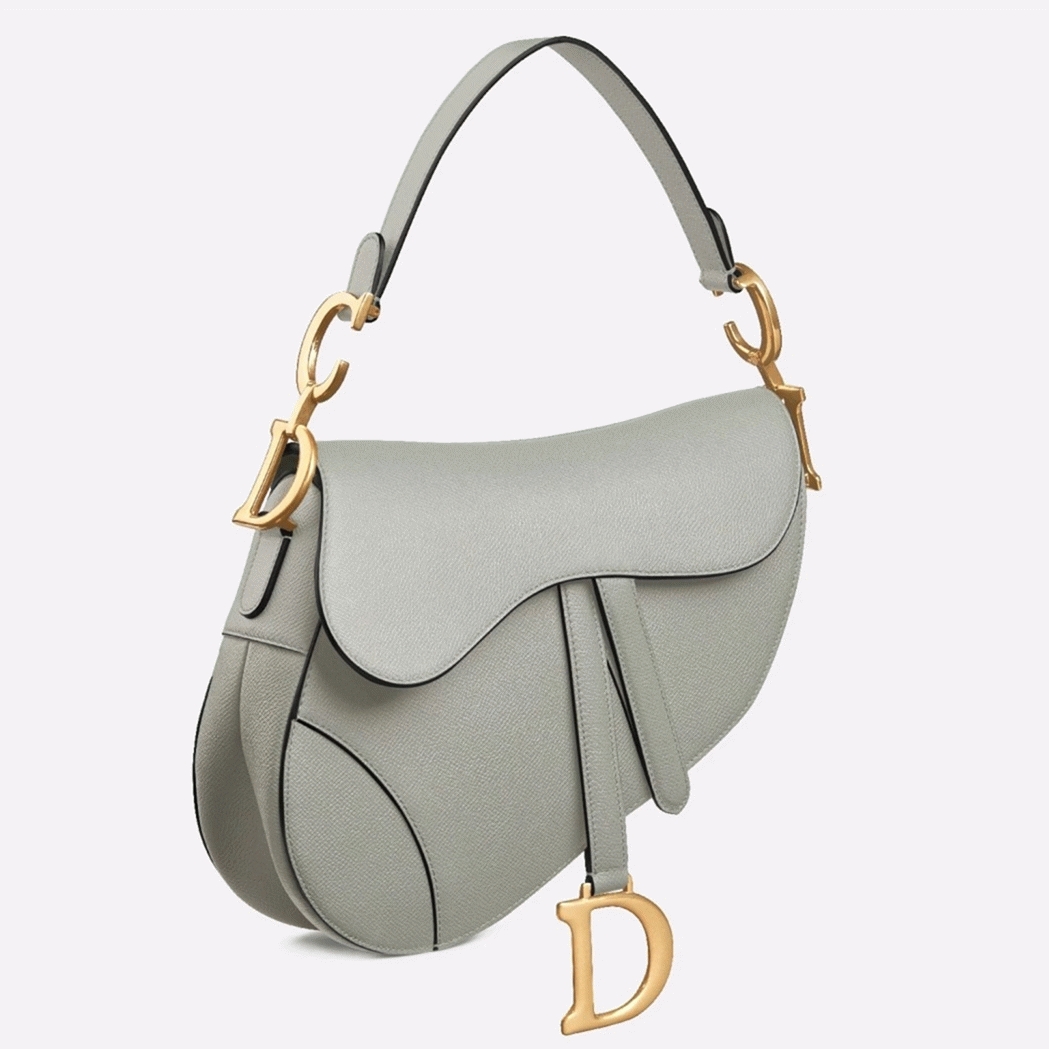 D10r Saddle Bag Fake in Gray Grained Calfskin