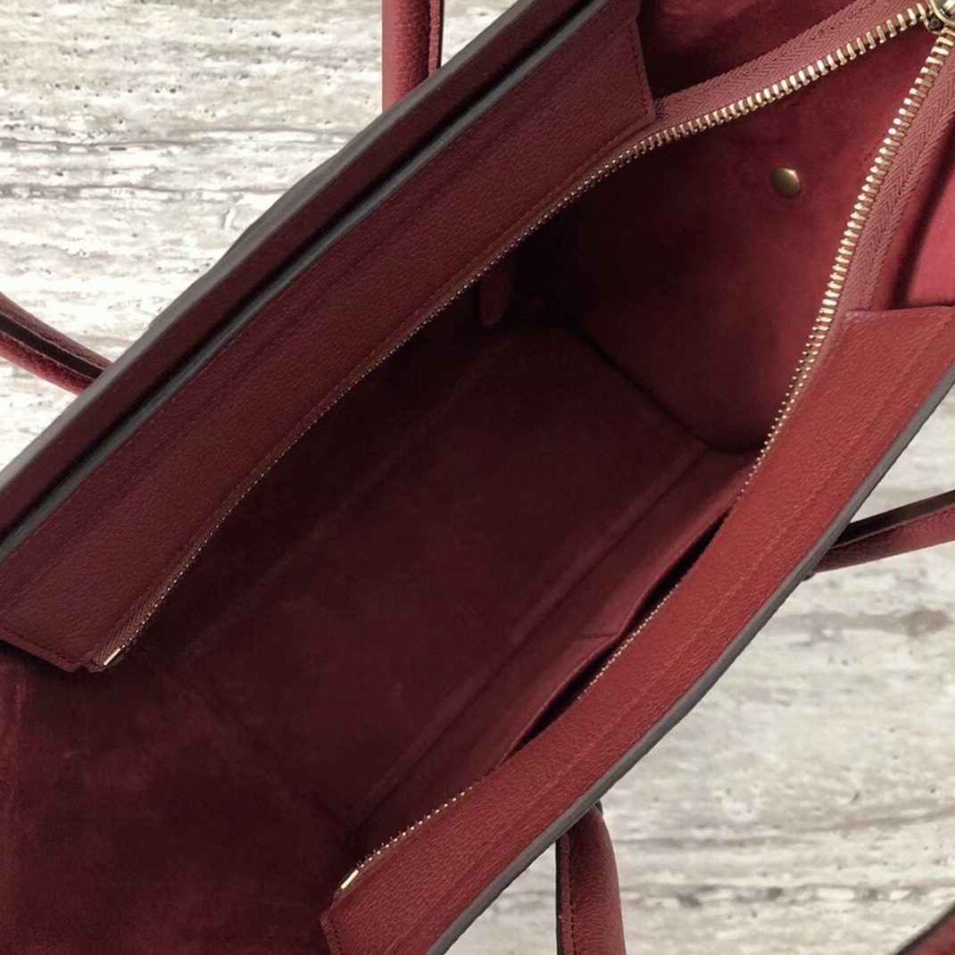 Ce1i*e Micro Luggage Tote Bag Knockoff in Dark Red