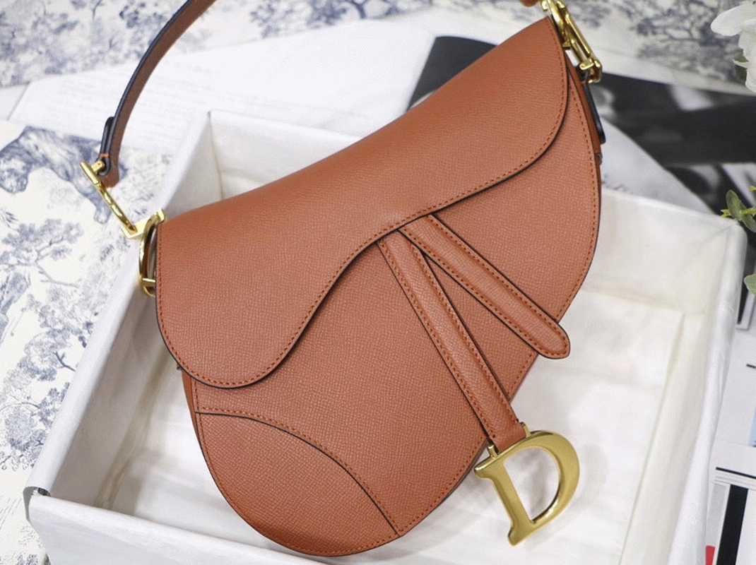 D10r Saddle Bag Replica in Dark Tan Grained Calfskin