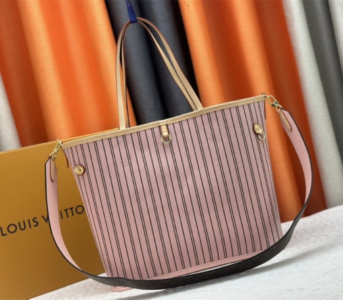 L0vis Vvtt0n Neverfull Bandouliere Inside Out MM Tote In Monogram Canvas And Peony Pink Textile