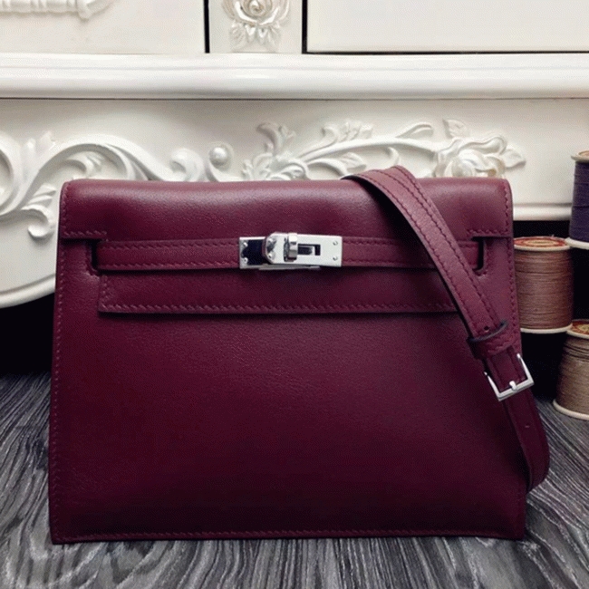 Bordeaux Swift Leather Knockoff H**me5 Kelly Danse Elegant Bag