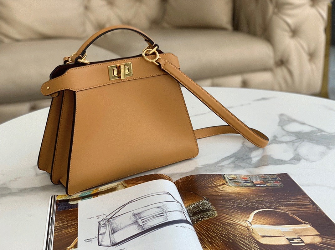 Top Quality Fake F**di Peekaboo ISeeU Small Bag In Beige Calfskin