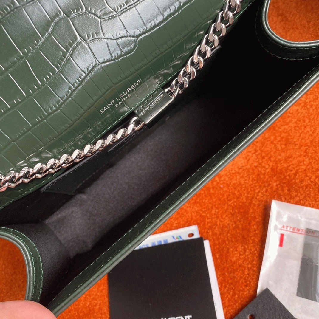 Replica Sa1nt Lau*nt Kate Medium Tassel Bag Green Crocodile-embossed Leather