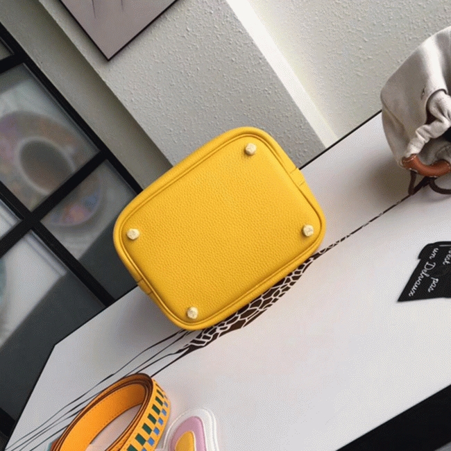 Yellow knockoff H**me5 Picotin Lock 22cm handbag with braided handles