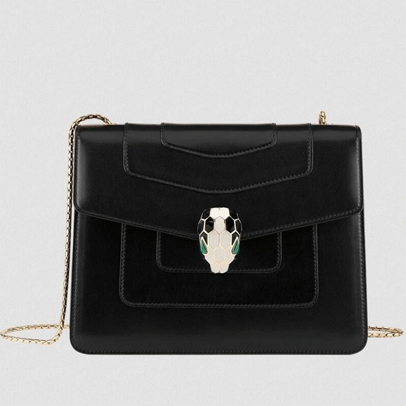Fake Bv1g*ai Serpenti Forever Small Crossbody Bag Black Leather
