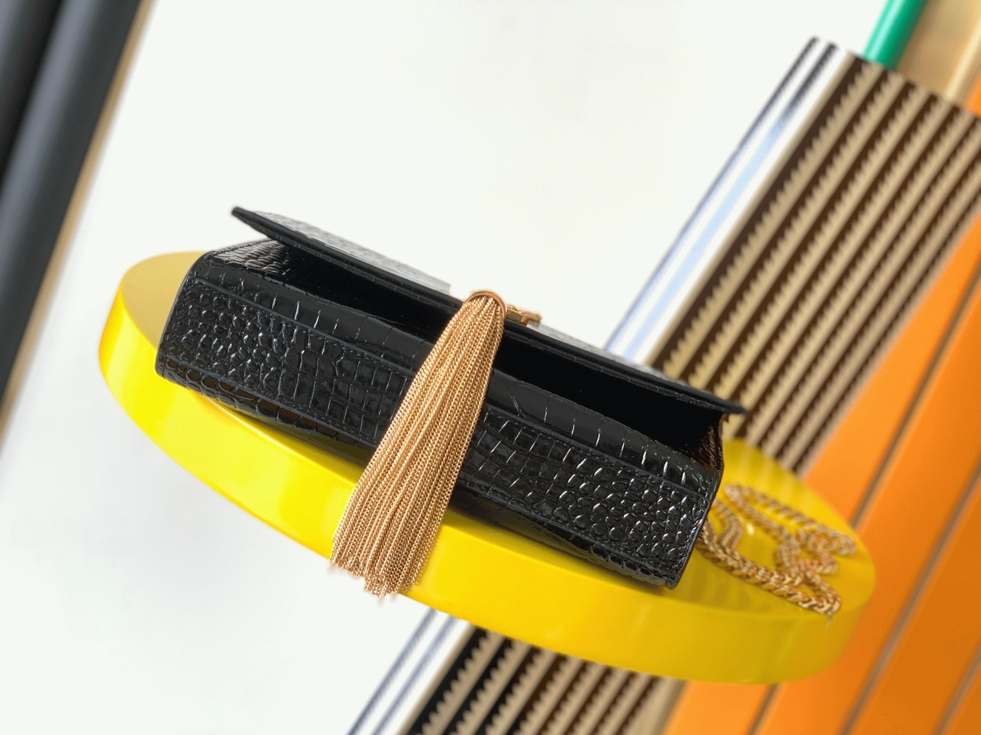 Replica Sa1nt Lau*nt Kate Small Tassel Bag Black Crocodile-embossed Leather