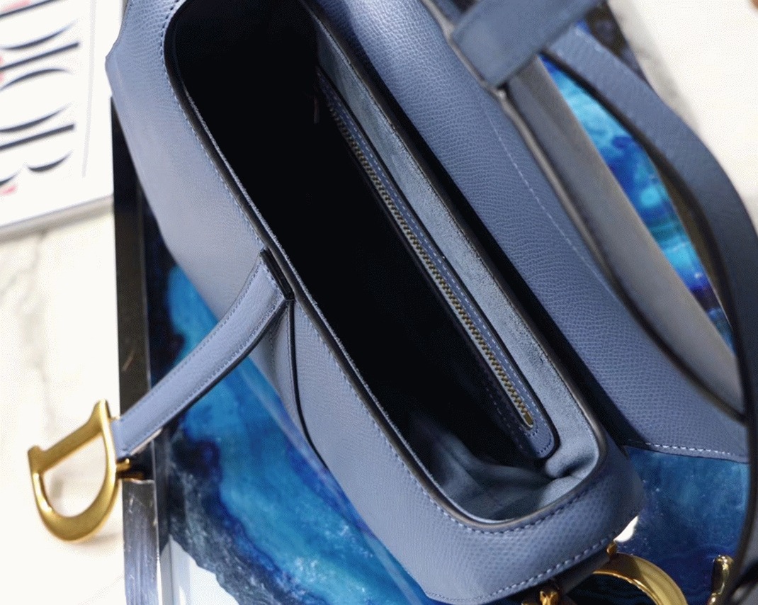 D10r Saddle Bag Knockoff in Denim Blue Grained Calfskin