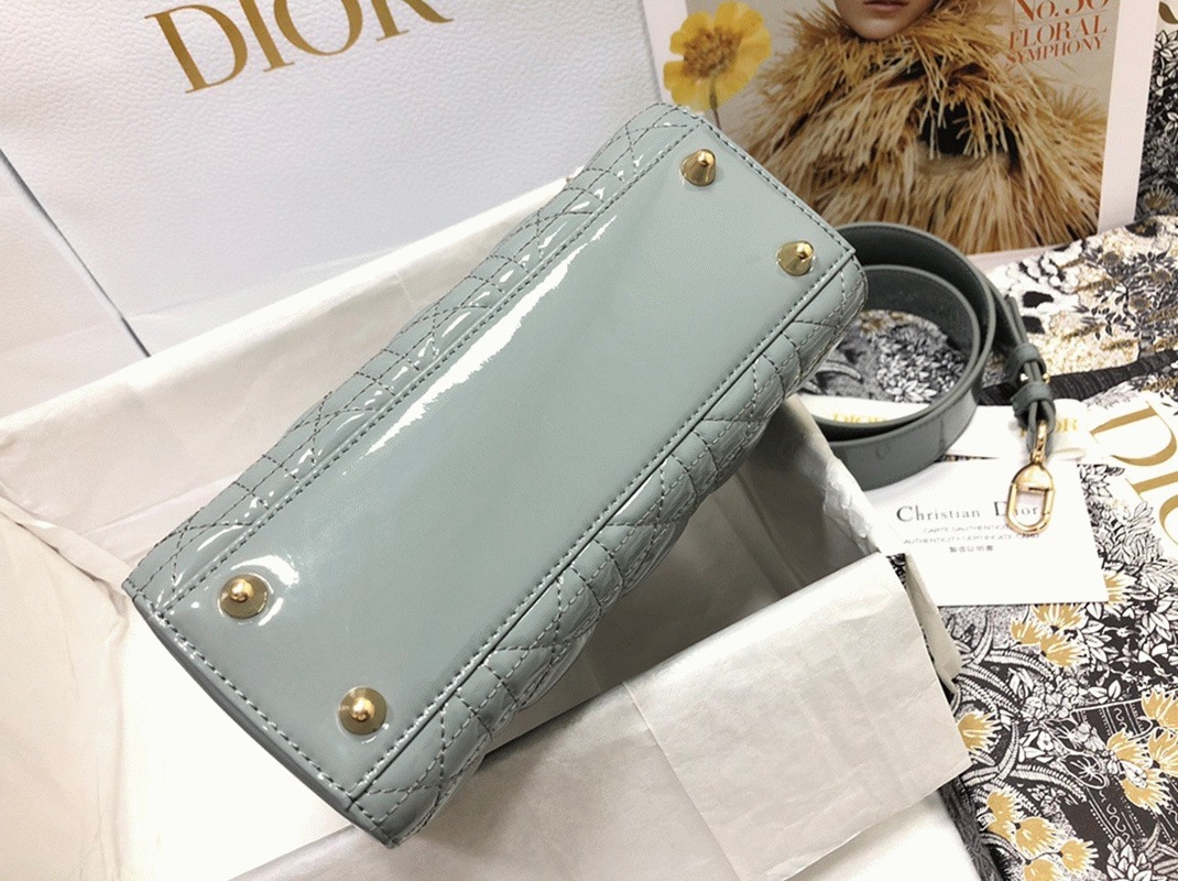 D10r Small Lady D10r Bag Replica in Grey Patent Cannage Calfskin