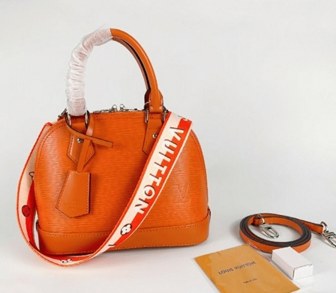 L0vis Vvtt0n Epi Leather Alma BB Handbag In Orange With Jacquard Strap