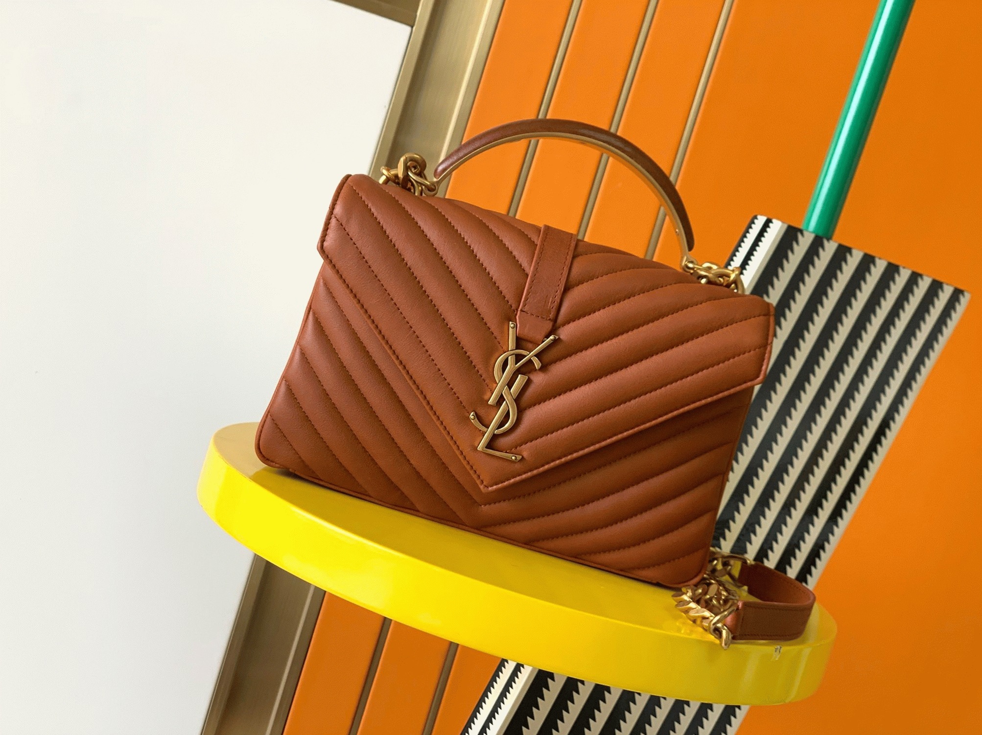 Fake Sa1nt Lau*nt College Medium Chain Bag Brown