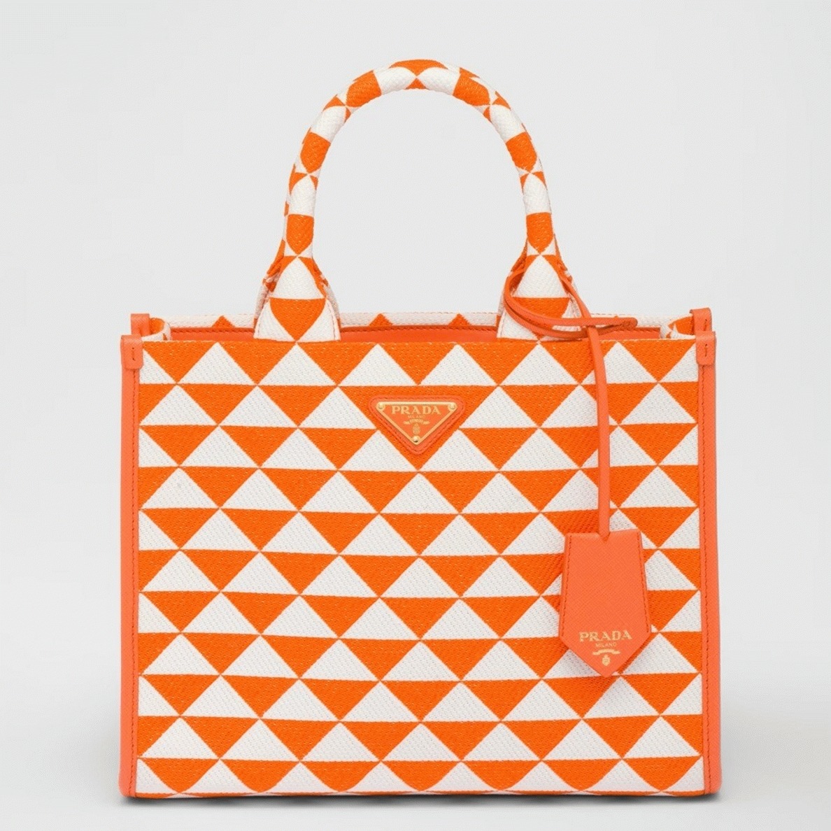 Pra*a Symbole Small Bag Fake in Orange/White Jacquard Fabric
