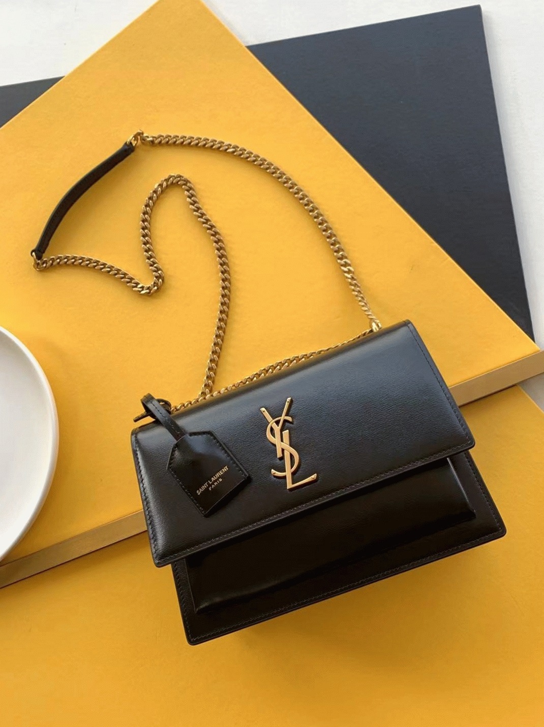 Knockoff Sa1nt Lau*nt Sunset Medium Chain Bag Black Calfskin