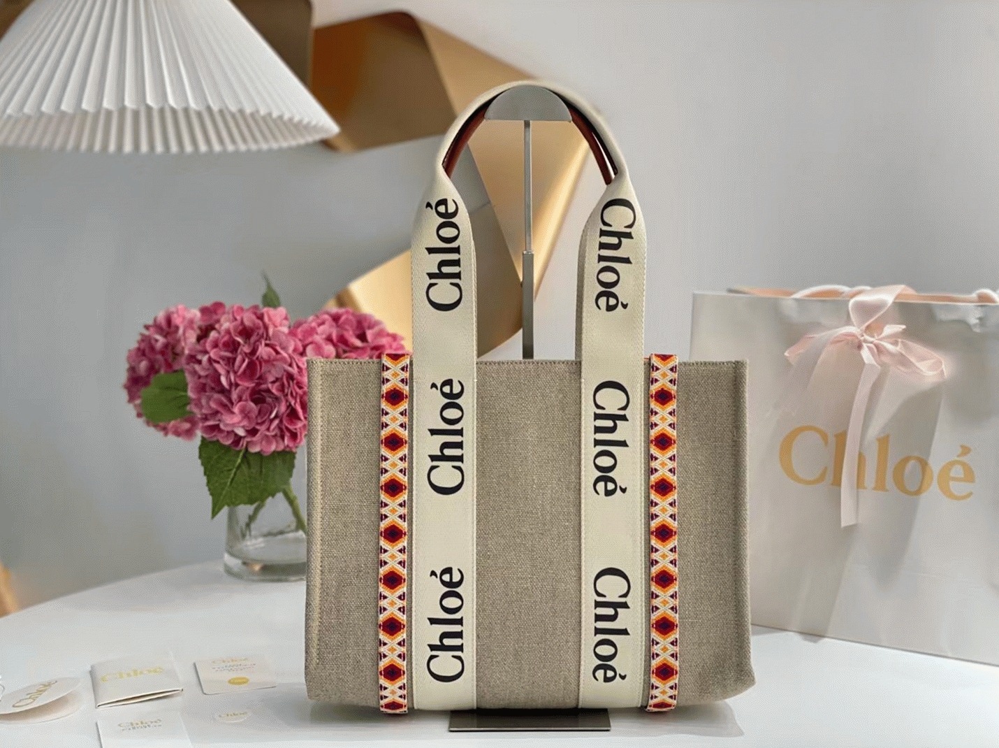 Top Quality Replica Chloe Medium Woody Tote Bag with Hand-embroidered