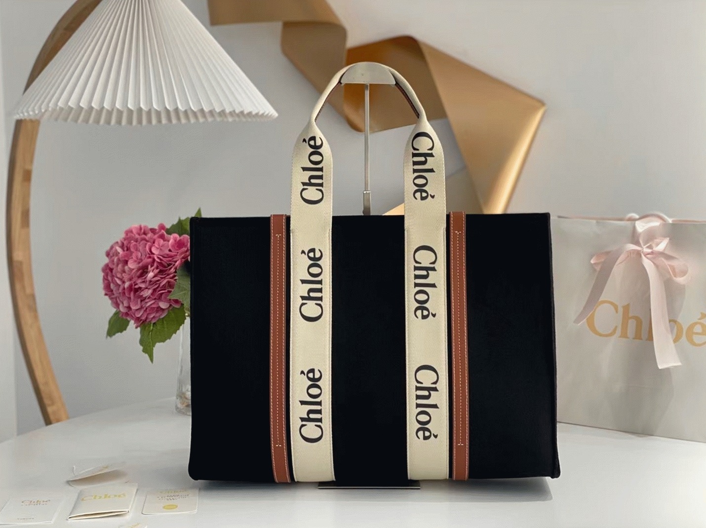 Top Quality Faux Chloe Large Woody Tote Bag In Black Felt