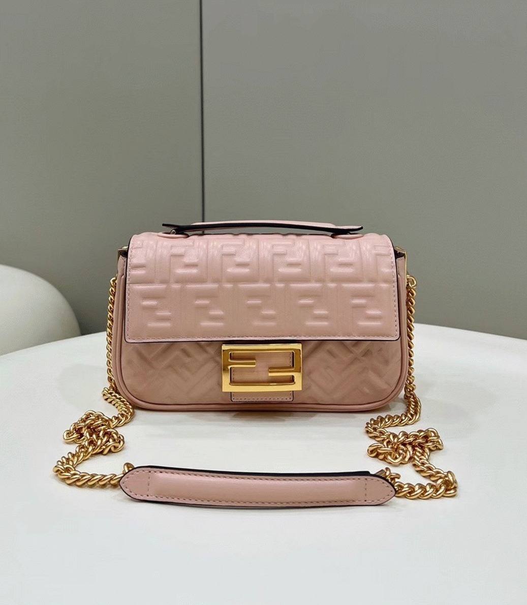 Top Quality Faux F**di Baguette Chain Midi Bag In Powder