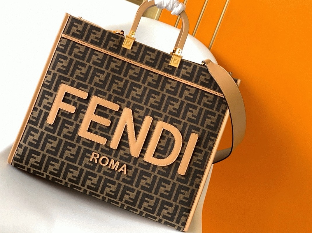 Top Quality Replica F**di Sunshine Large Tote Bag in Brown FF Jacquard Fabric