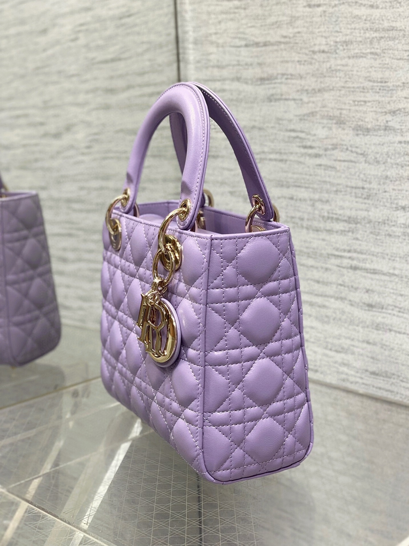 D10r Small Lady D10r Bag Fake in Lilas Lambskin with Resin Charms