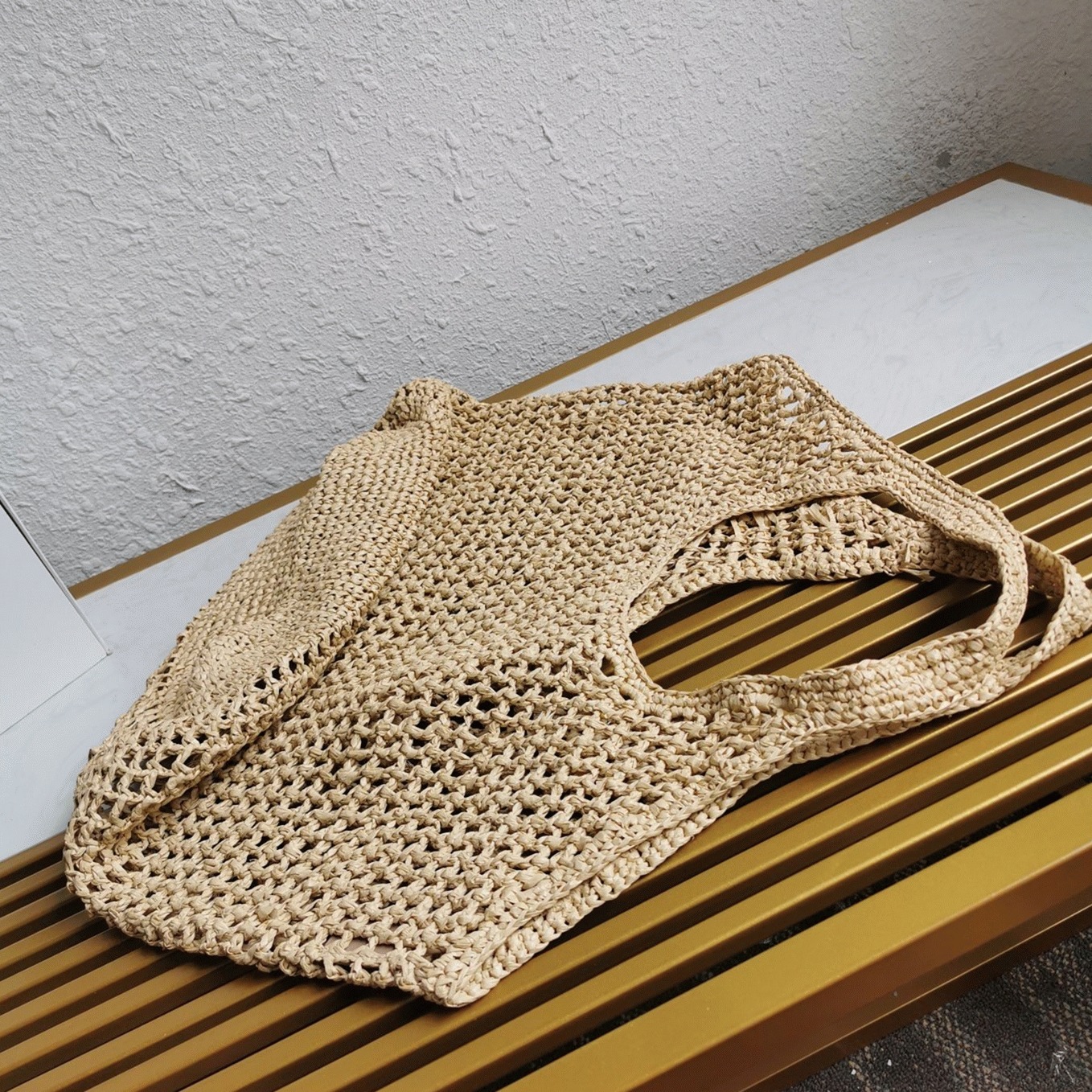 Pra*a Large Tote Bag Knockoff in Beige Woven Raffia