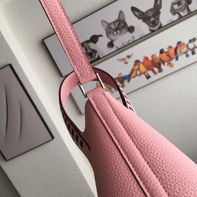 Pink H**me5 Picotin Lock 18cm handbag with braided handles replica