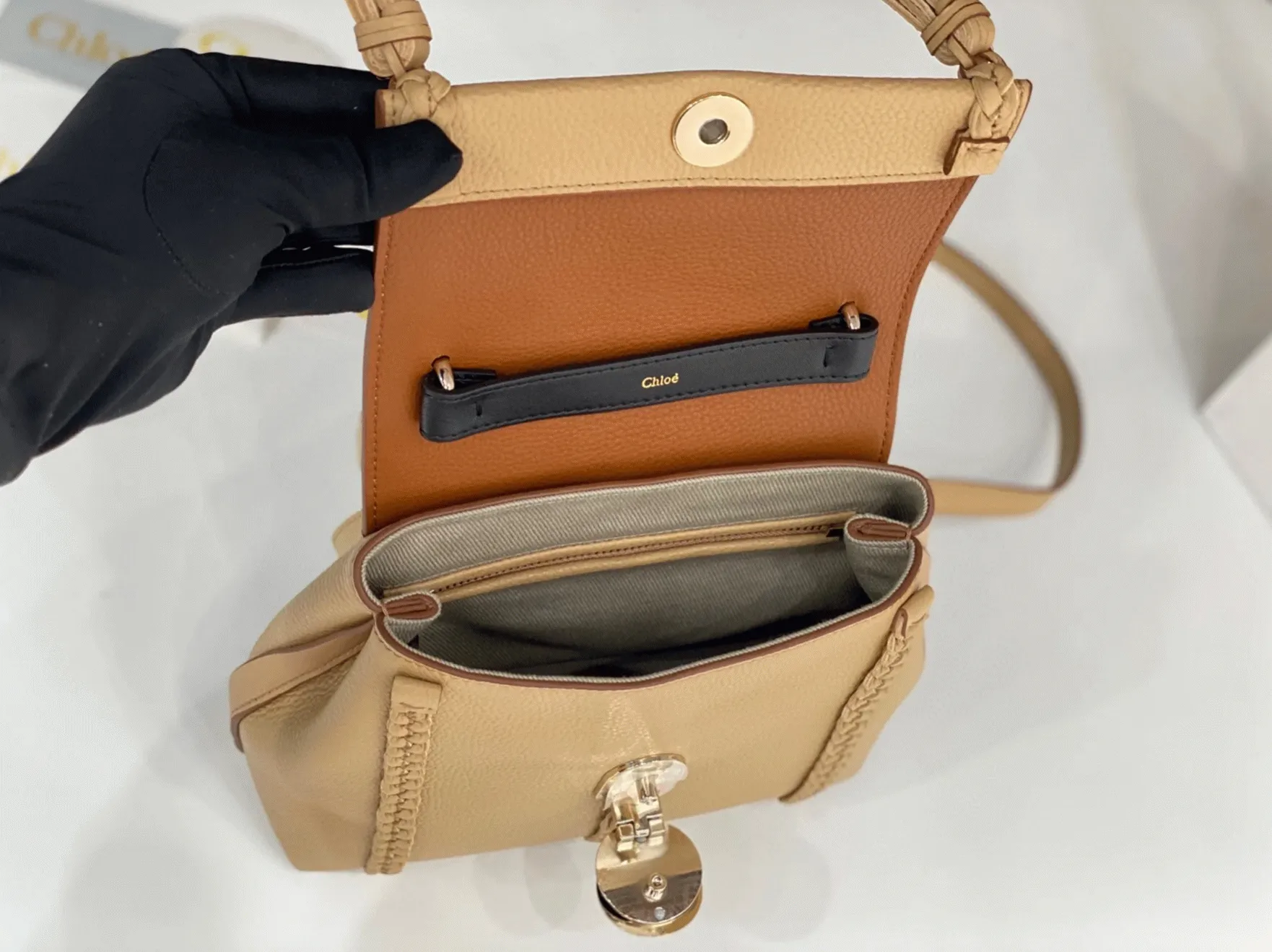 Top Quality Replica Chloe Penelope Small Shoulder Bag in Beige Grained Calfskin