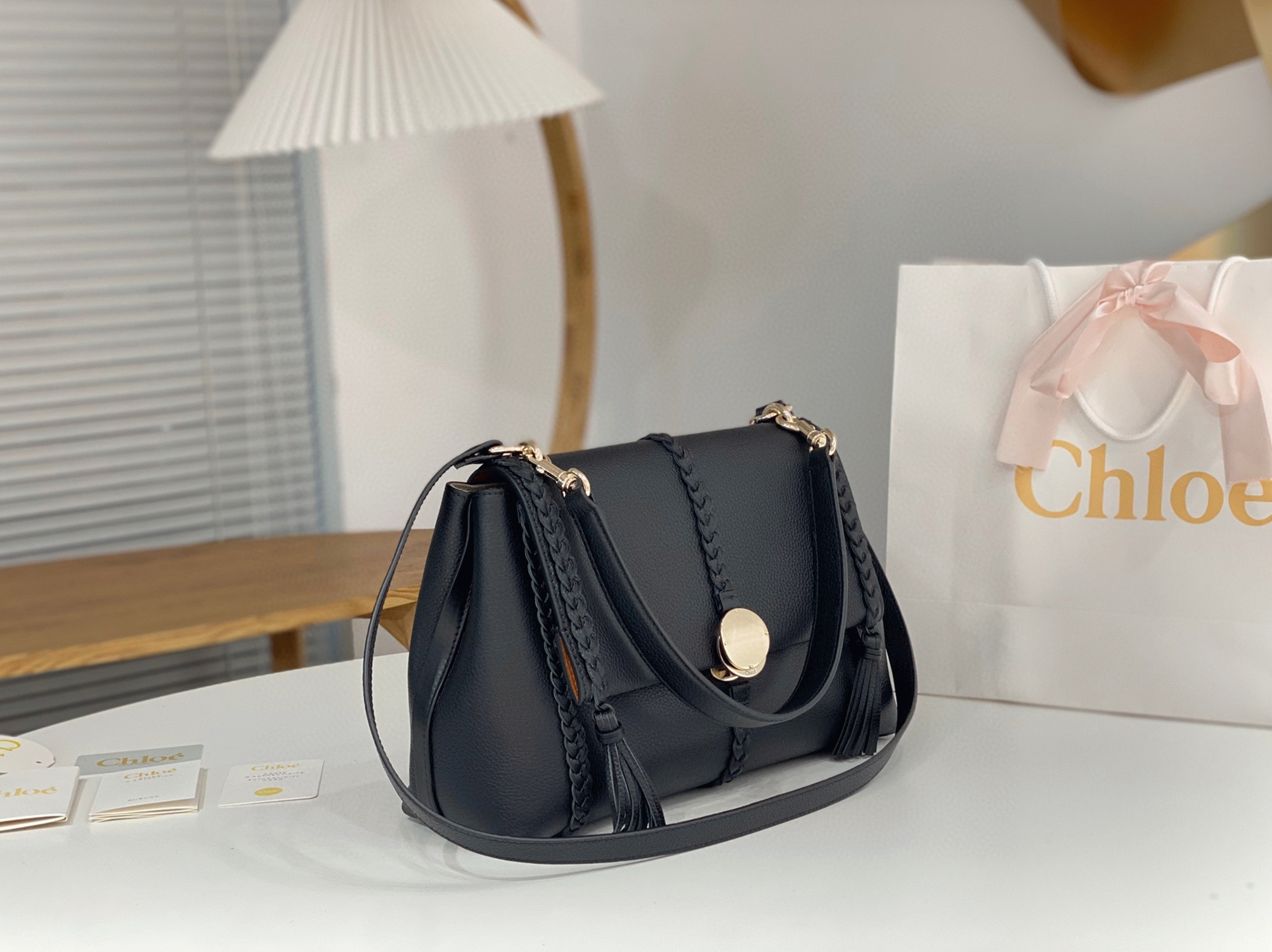 Top Quality Knockoff Chloe Penelope Medium Shoulder Bag in Black Grained Calfskin