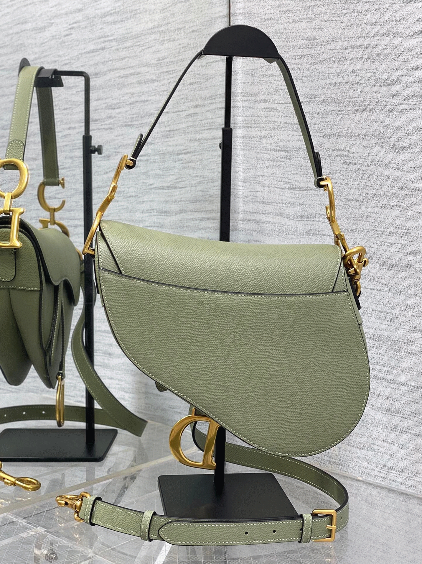 D10r Saddle Bag with Strap Imitation in Ethereal Green Grained Calfskin