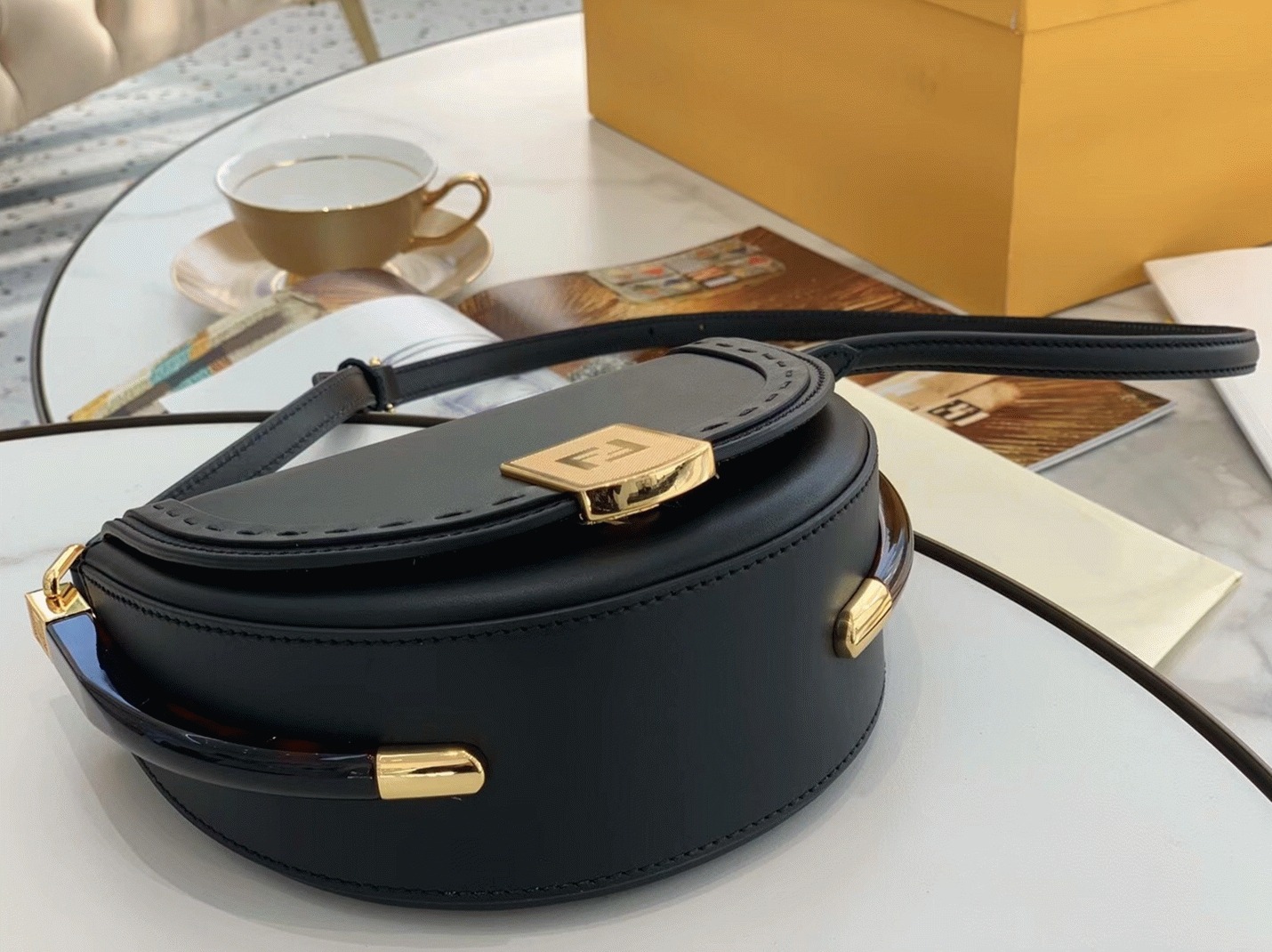 Top Quality Replica F**di Moonlight Saddle Bag In Black Calfskin