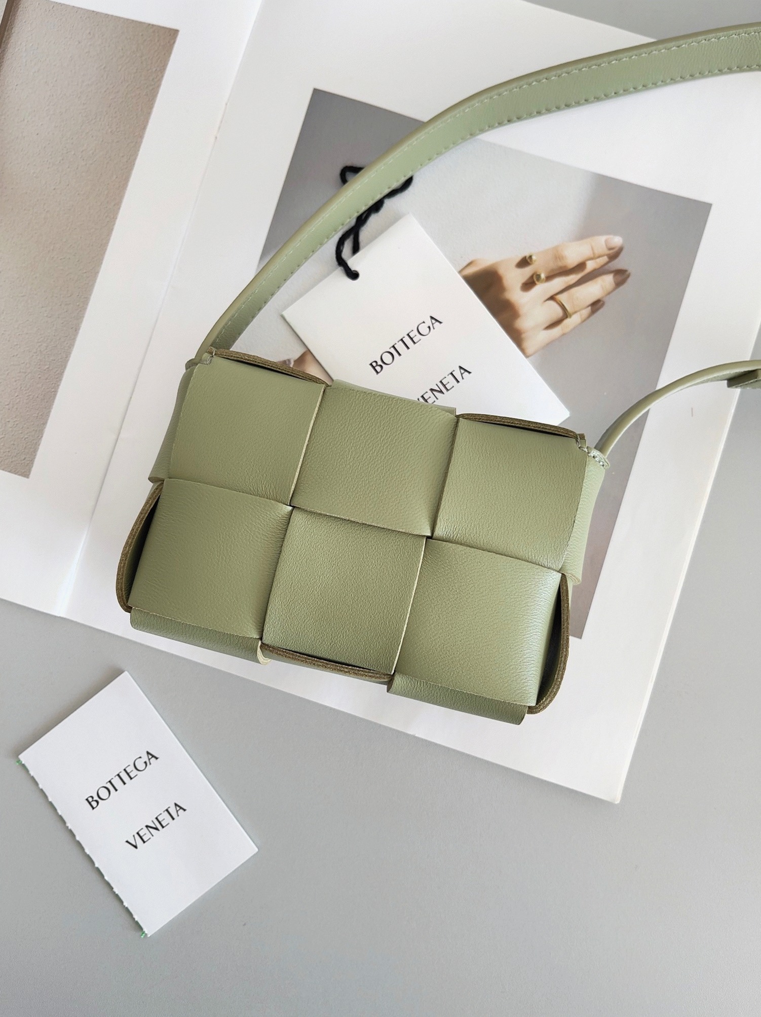 Top Quality Faux B0tt*ga Ven*ta Candy Cassette Bag In Travertine