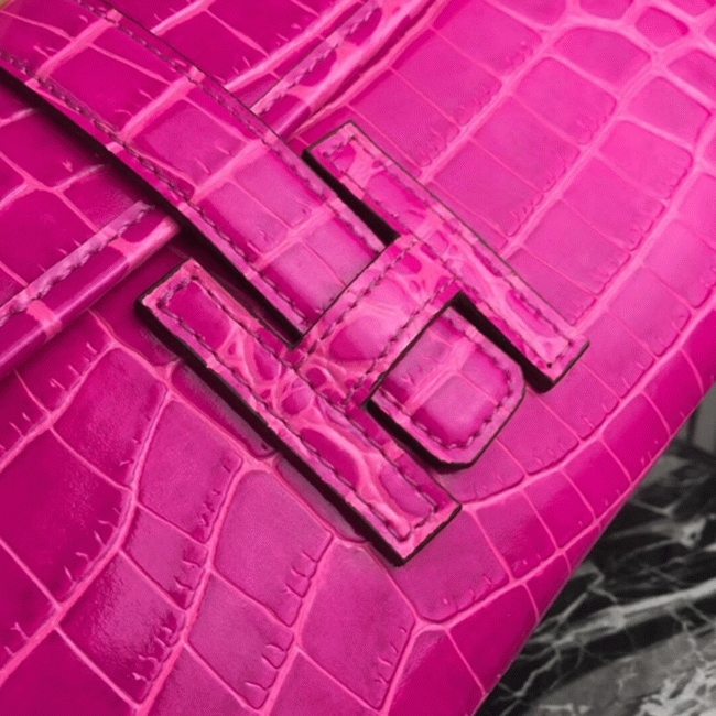 Rose Red Crocodile Leather Replica H**me5 Jige Elan 29 Elegant Clutch